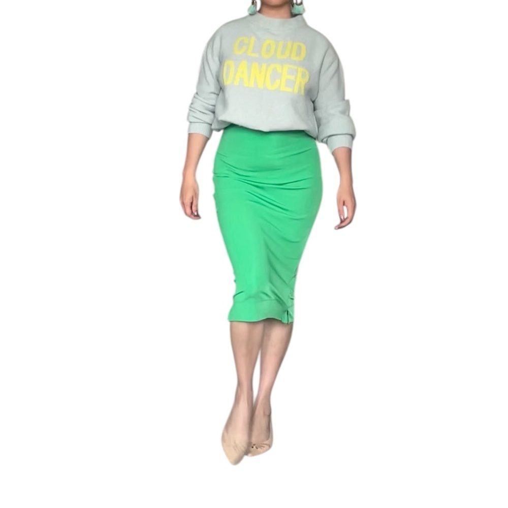 Lida Baday Green Bodycon Midi Skirt Stretch XS S Fitted Chic